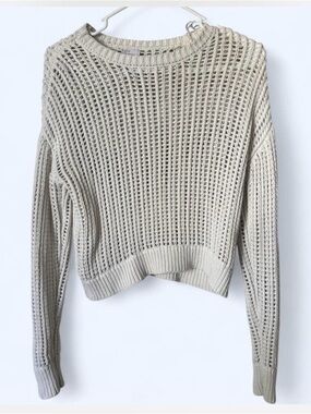 Open-Stitch Crewneck Sweater in Cream